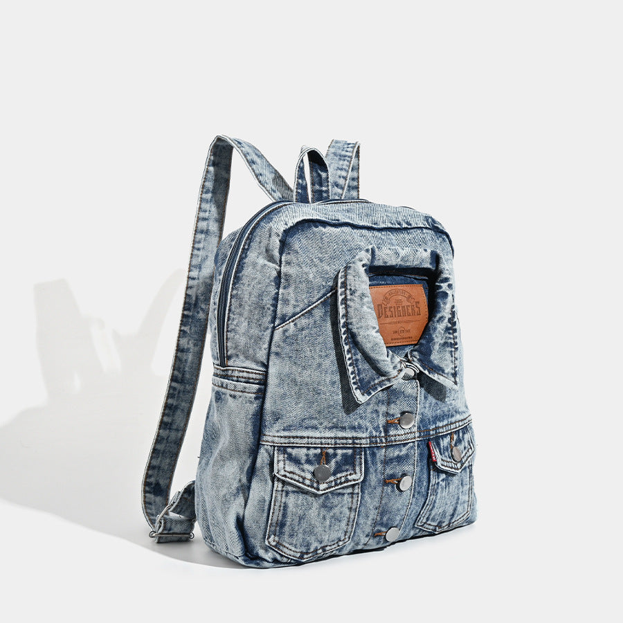 Washed Denim Large Capacity Backpack