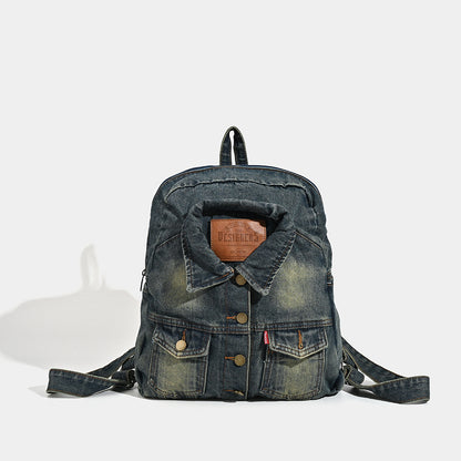 Washed Denim Large Capacity Backpack