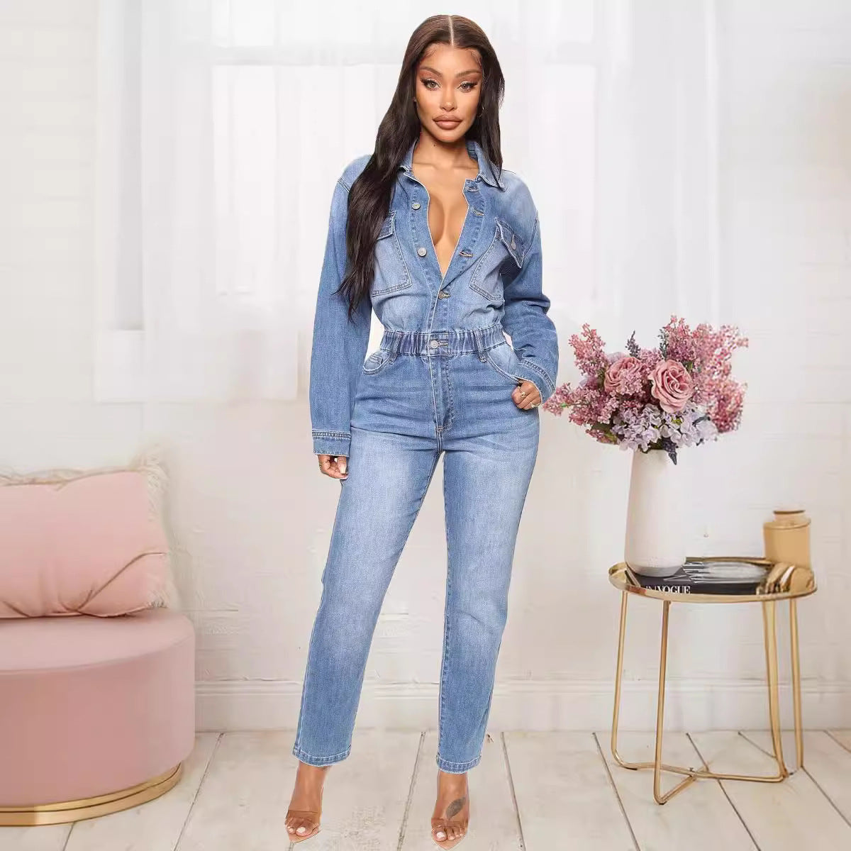 Washed Denim Overalls