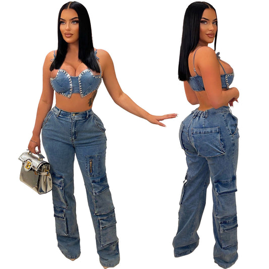 Washed Denim Pants