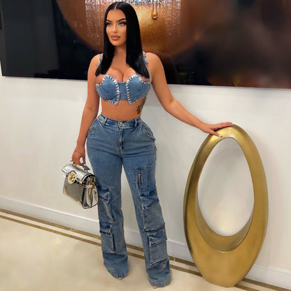 Washed Denim Pants