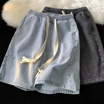 Washed Denim Shorts Men Casual Mid-Length