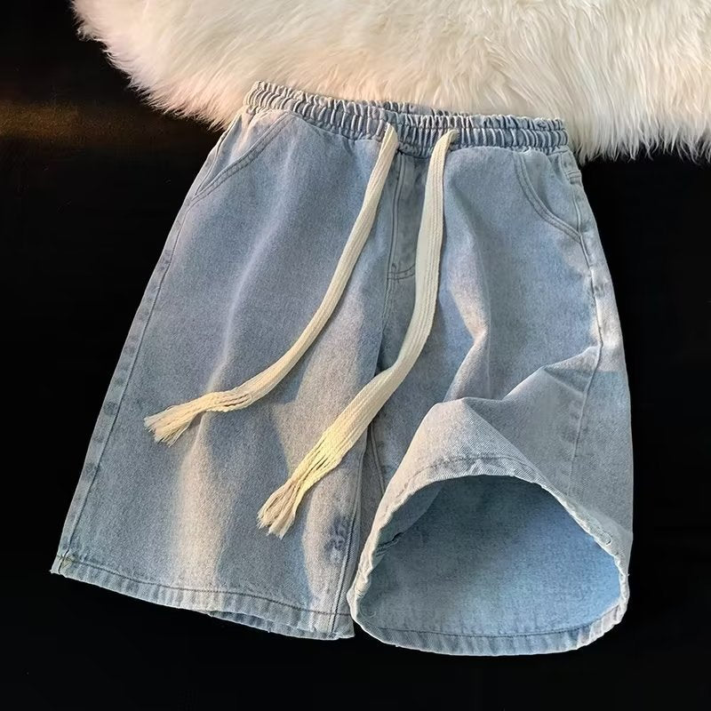 Washed Denim Shorts Men Casual Mid-Length