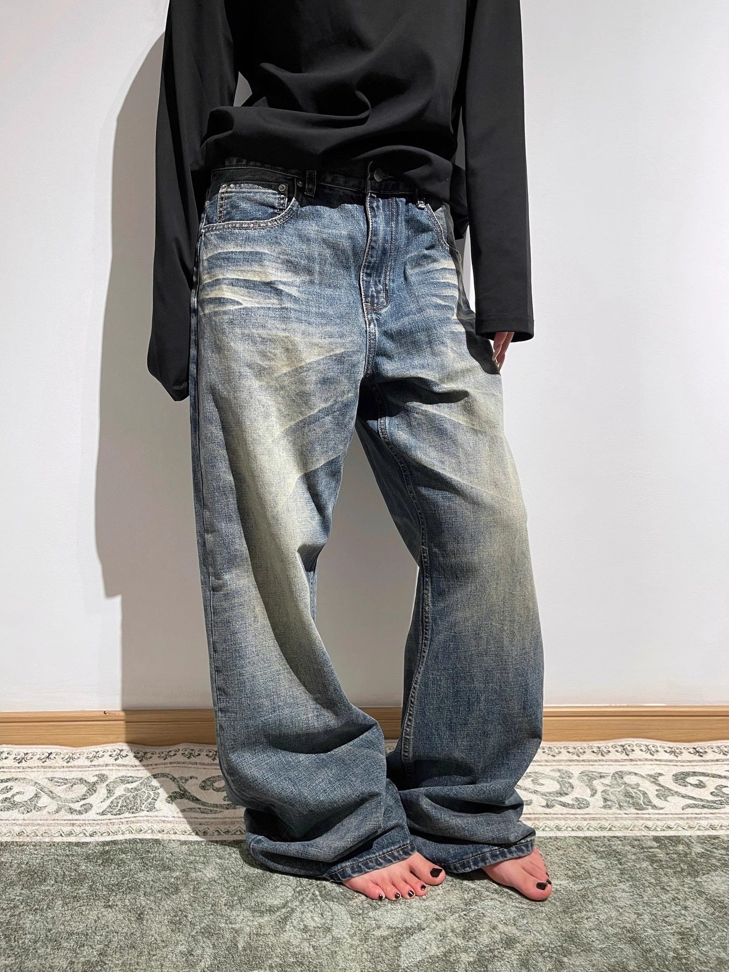 Washed Denim Trousers