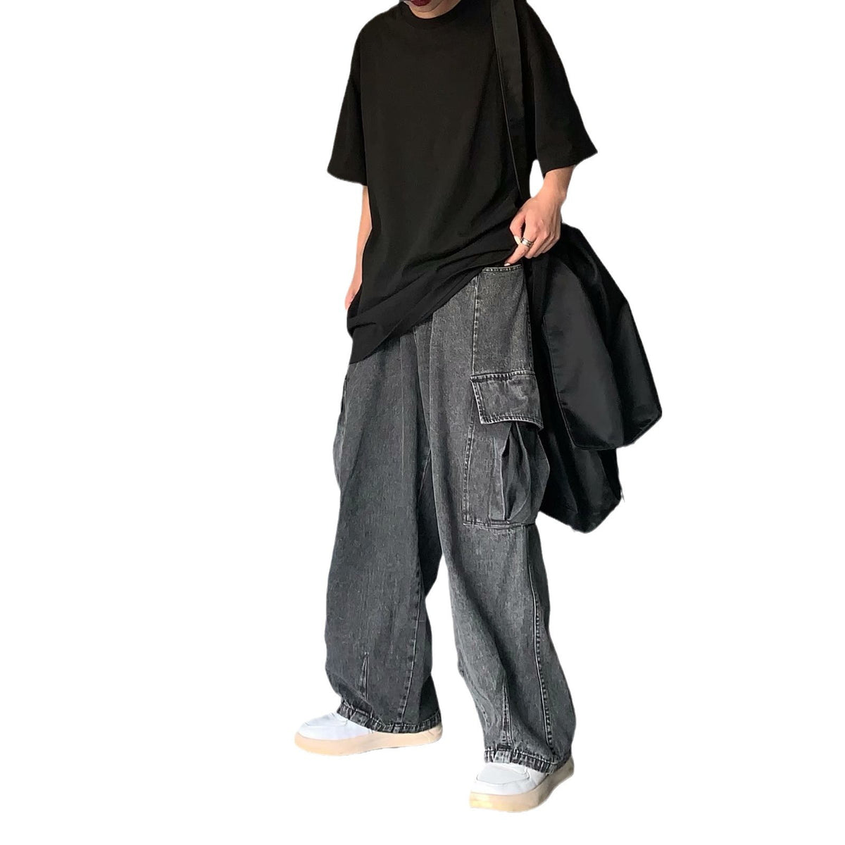 Washed Denim Wide Leg Pants