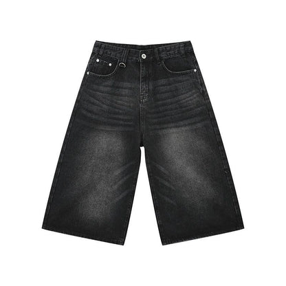 Washed distressed cropped denim shorts