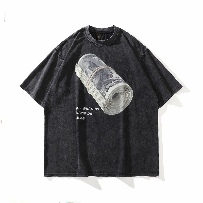 Washed Distressed Skeleton Print Cotton T-Shirt