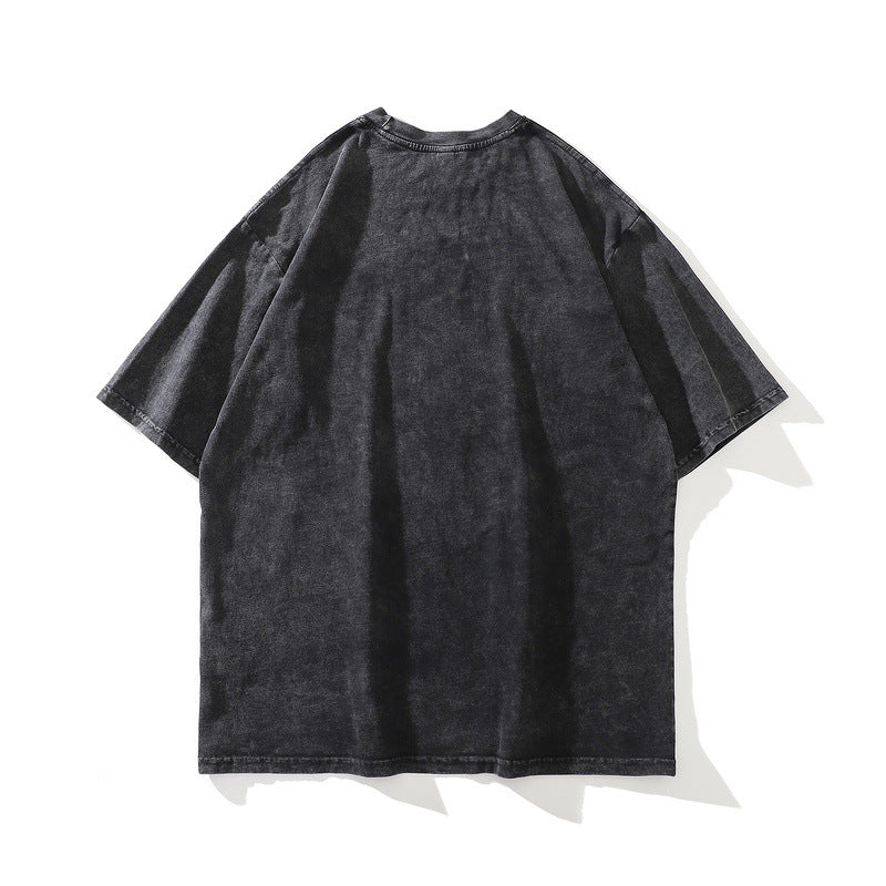 Washed Distressed Skeleton Print Cotton T-Shirt