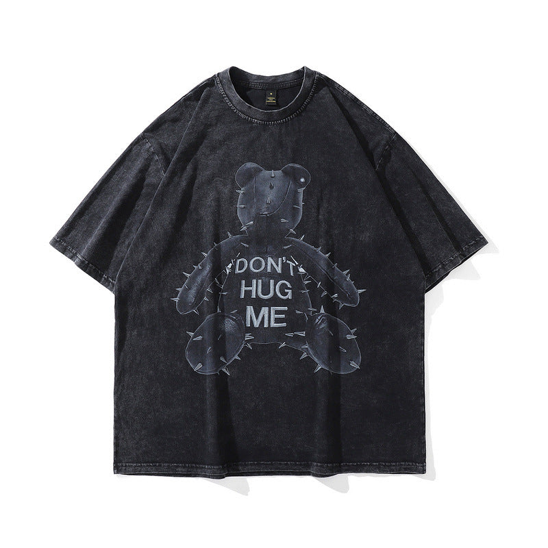 Washed Distressed Skeleton Print Cotton T-Shirt