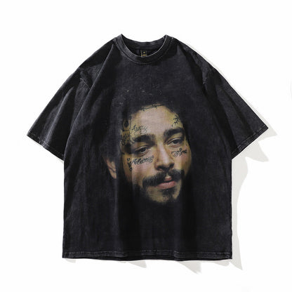 Washed Distressed Skeleton Print Cotton T-Shirt