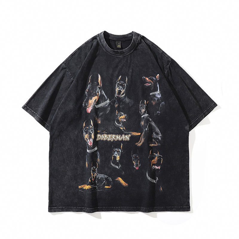 Washed Distressed Skeleton Print Cotton T-Shirt