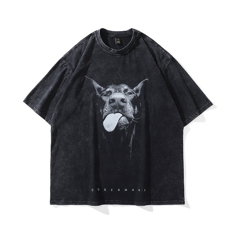 Washed Distressed Skeleton Print Cotton T-Shirt