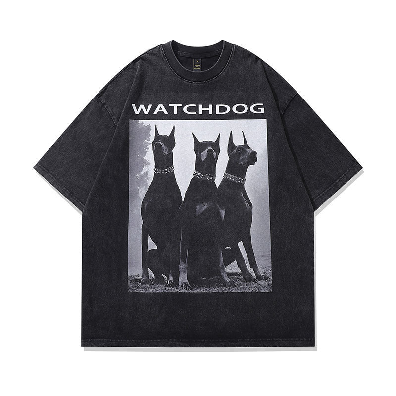 Washed Distressed Skeleton Print Cotton T-Shirt