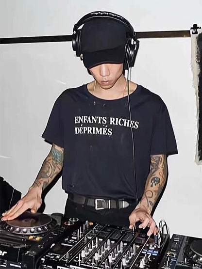 Washed Distressed Slogan T-Shirt