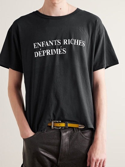 Washed Distressed Slogan T-Shirt