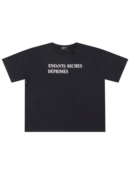 Washed Distressed Slogan T-Shirt