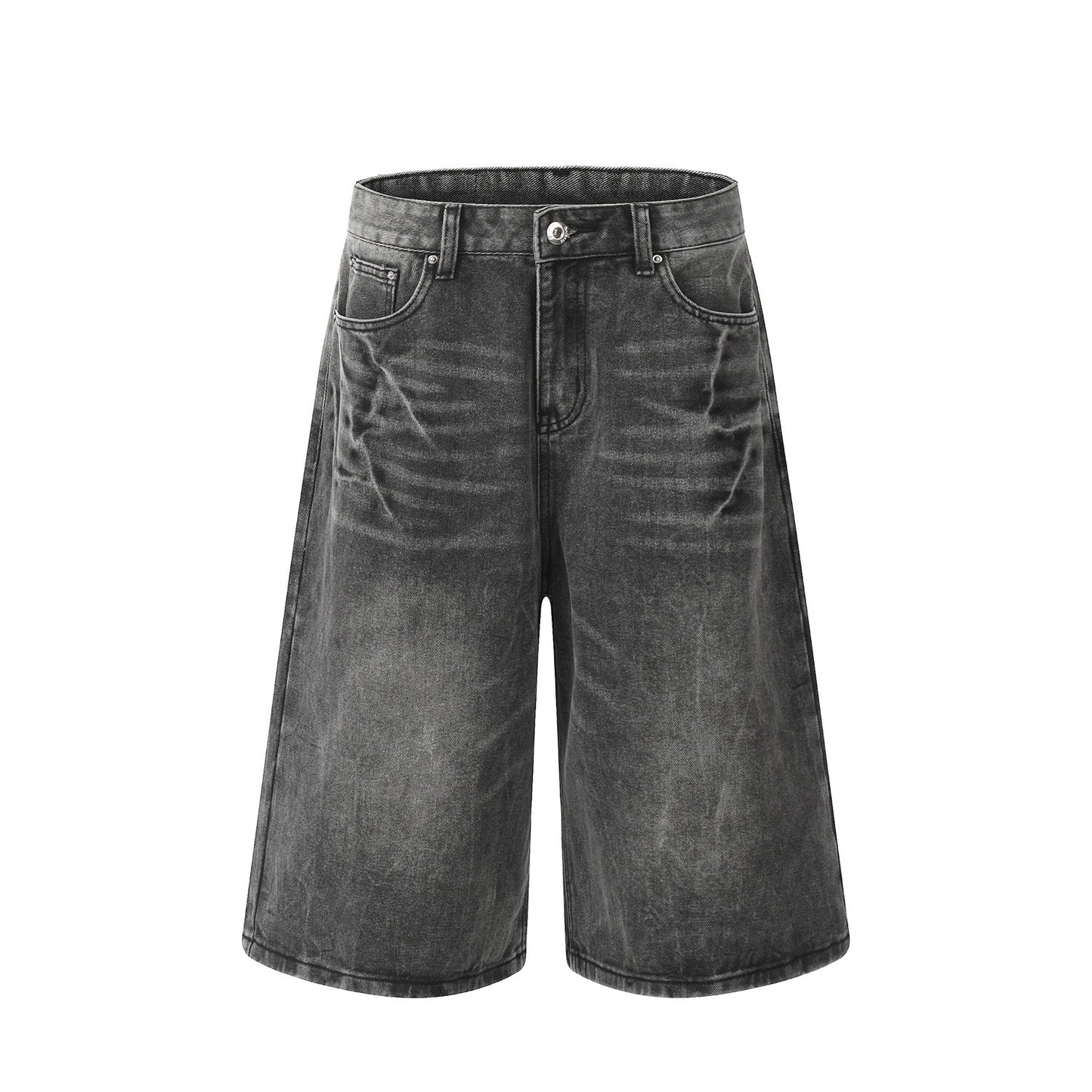 Washed Lightning Pattern Cropped Denim Shorts