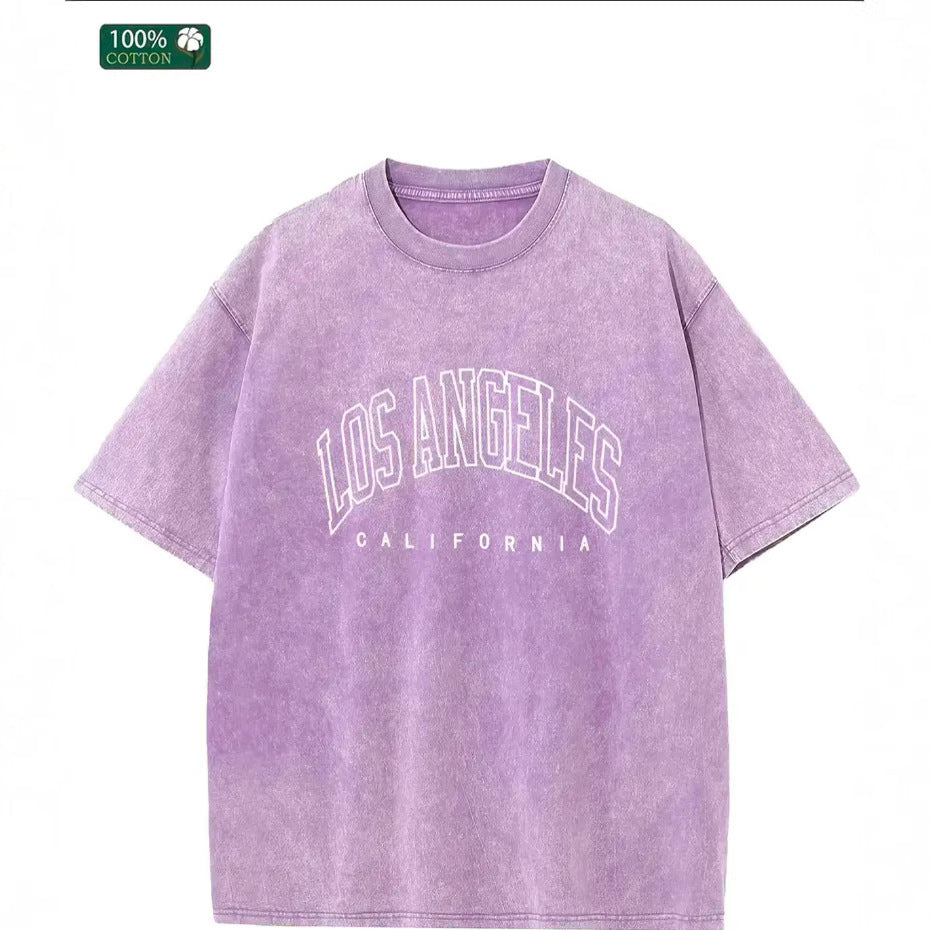 Washed Old Short-sleeved Letter T-shirt