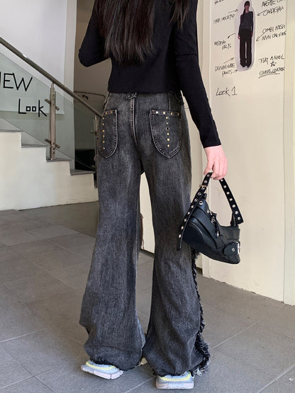 Washed patch denim pants