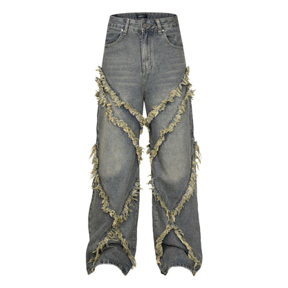 Washed patchwork jeans