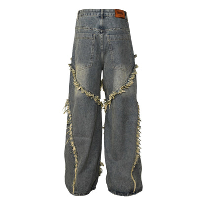 Washed patchwork jeans