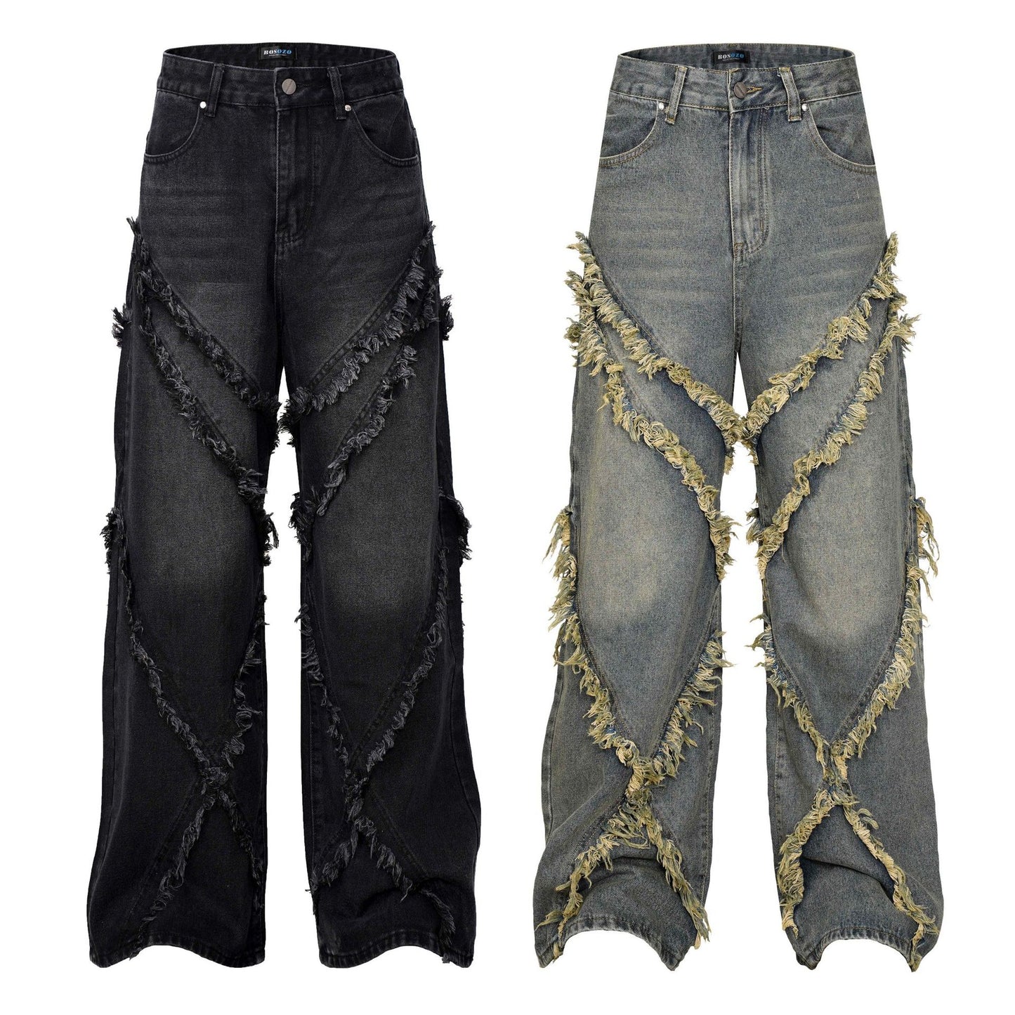 Washed patchwork jeans