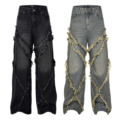 Washed patchwork jeans