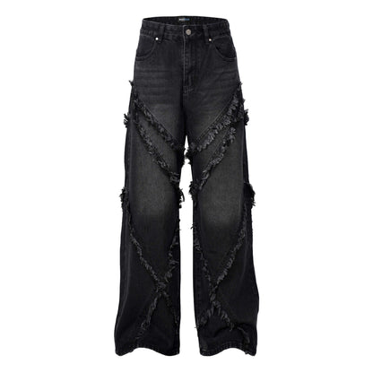 Washed patchwork jeans