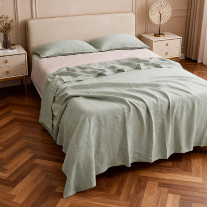 Washed Pure Linen Bed Sheet Solid Color Light Luxury