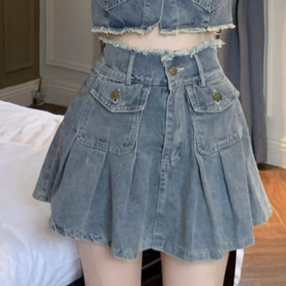 Washed Raw Edge Shirt Denim Suit