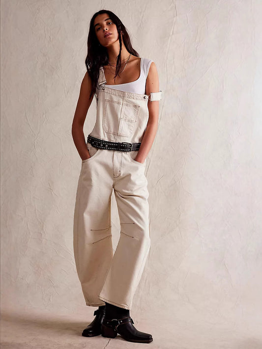 Washed Retro Loose Straight Denim Overalls