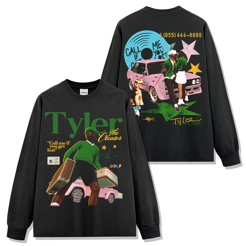 washed short-sleeve T-shirt and loose-fitting crew-neck hoodie with a hood