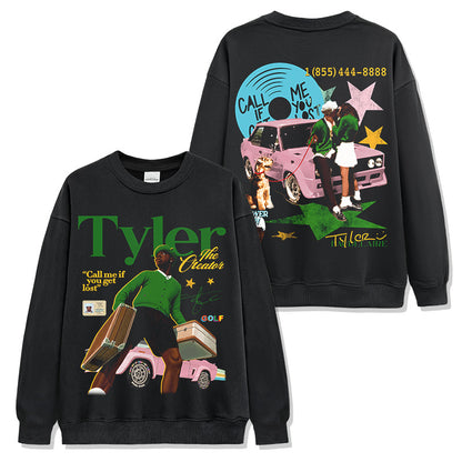 washed short-sleeve T-shirt and loose-fitting crew-neck hoodie with a hood