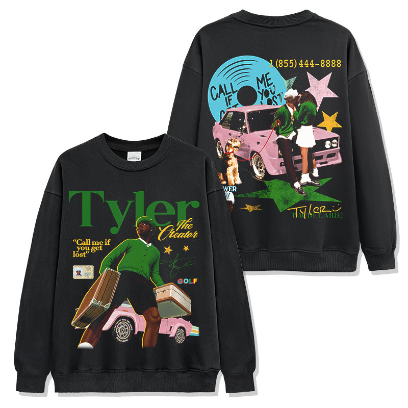 washed short-sleeve T-shirt and loose-fitting crew-neck hoodie with a hood