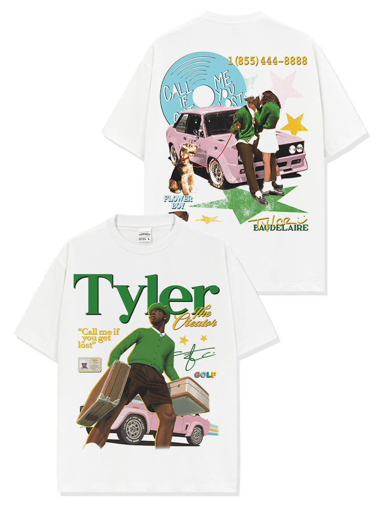 washed short-sleeve T-shirt and loose-fitting crew-neck hoodie with a hood