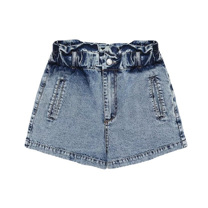 Washing effect denim vest shorts set