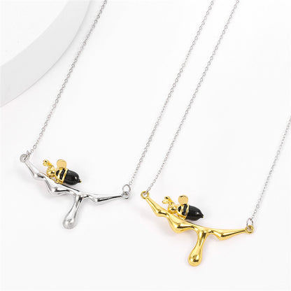 Water drop bee necklace