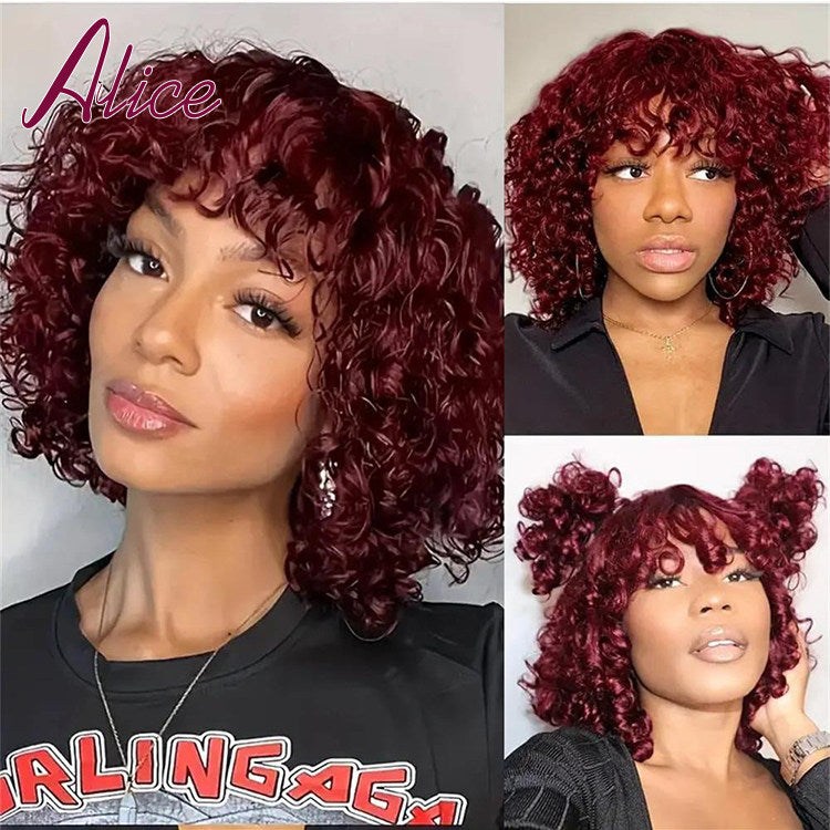 Water Wave Human Hair Wig with Bangs