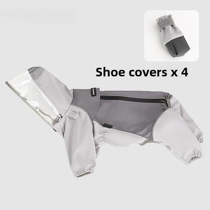 Waterproof dog raincoat with four feet