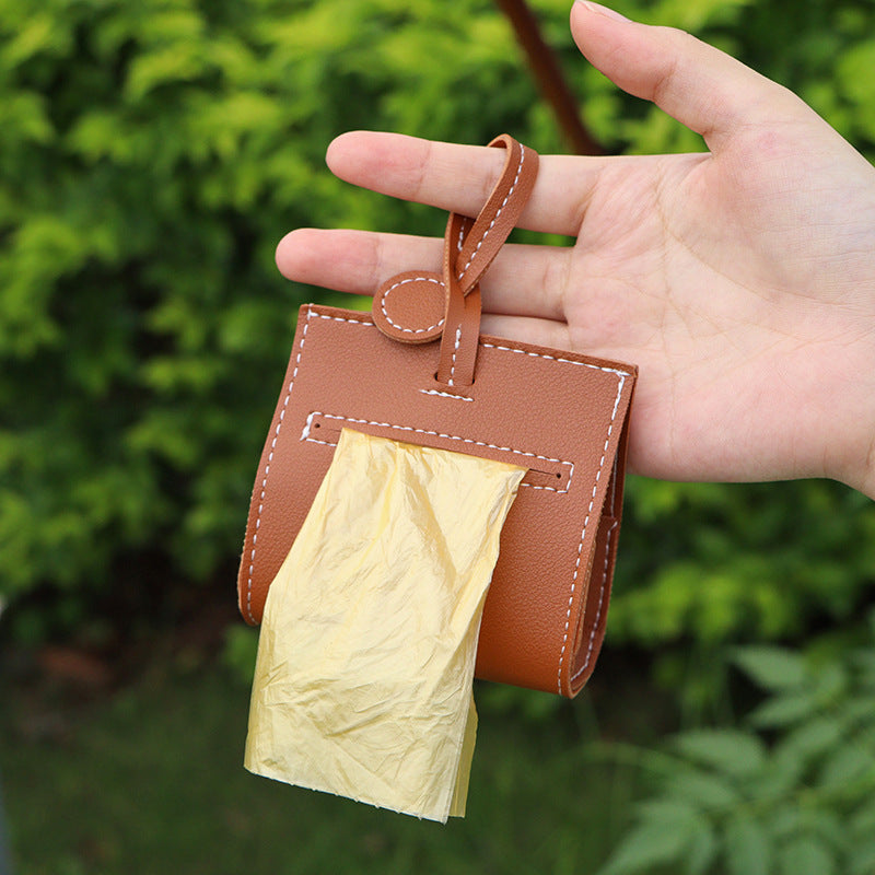 Waterproof Leather Dog Poop Dispenser Storage Bag