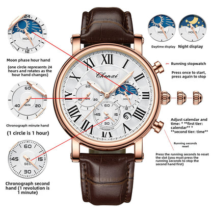 Waterproof multifunctional men's business watch
