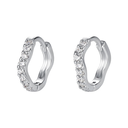 Wave-shaped diamond-studded ear clips