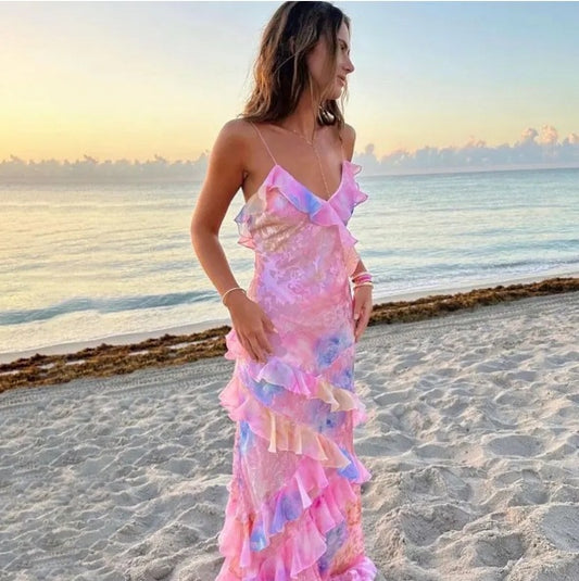 Wavy edge halter dress