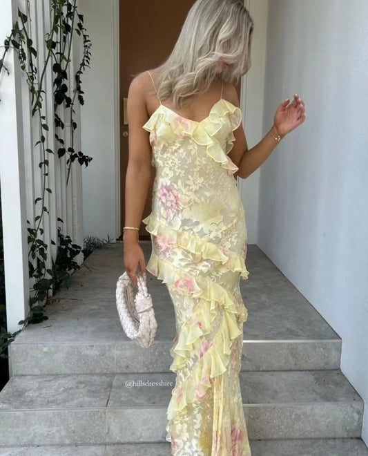 Wavy edge halter dress