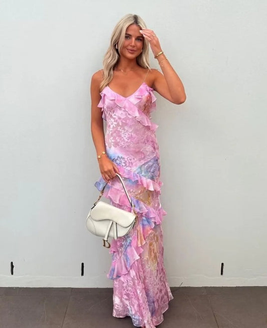 Wavy edge halter dress