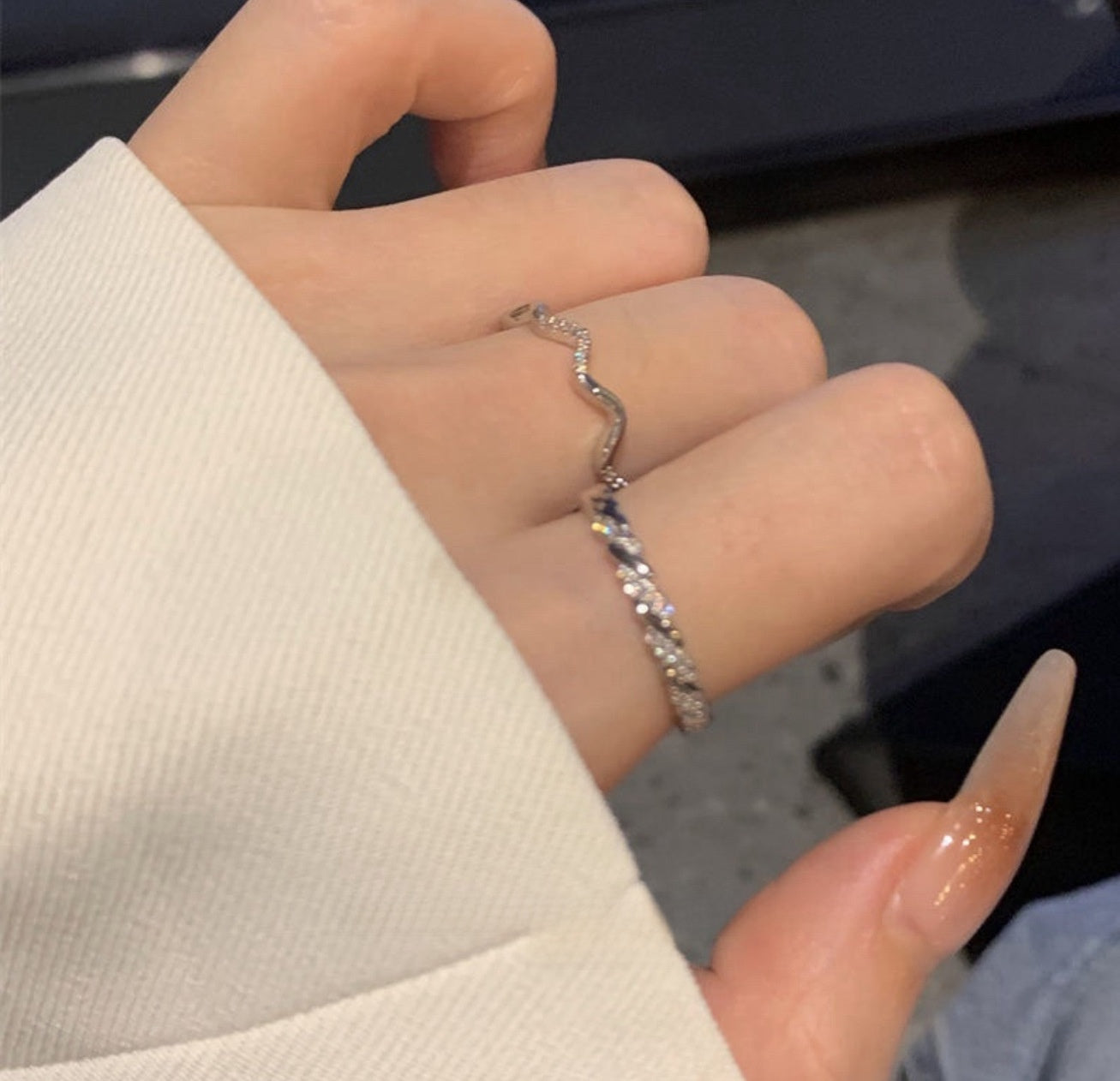 Wavy Geometric Ring Set