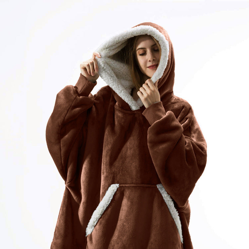 Wearable Flannel Blanket Hoodie for Home and Outdoor