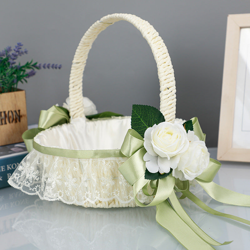 Wedding Flower Basket with Artificial Roses and Bow