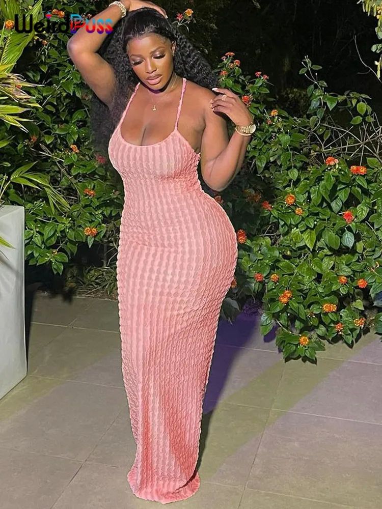 Weird Puss Cross Bandage Women Maxi Dress Backless Sleeveles
