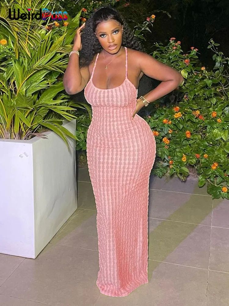 Weird Puss Cross Bandage Women Maxi Dress Backless Sleeveles